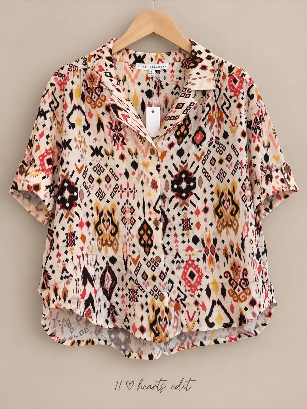 Jane + Delancey Multicolor Ikat High Low Button Down Blouse S NWT